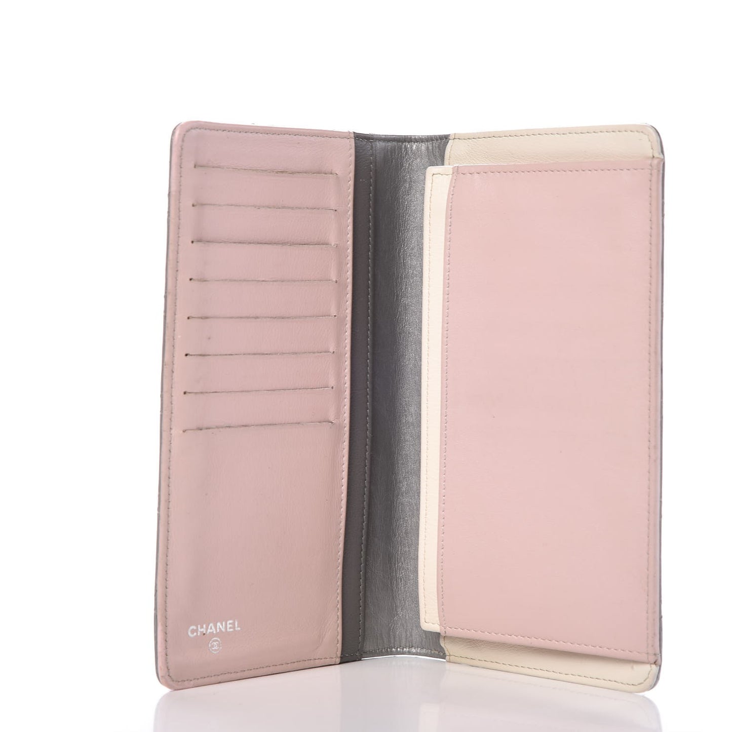 Metallic Calfskin Diamond Stitched Yen Wallet Silver