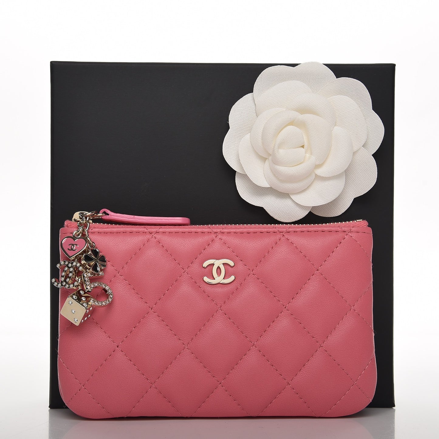 Lambskin Quilted Small Casino Cosmetic Case Pink