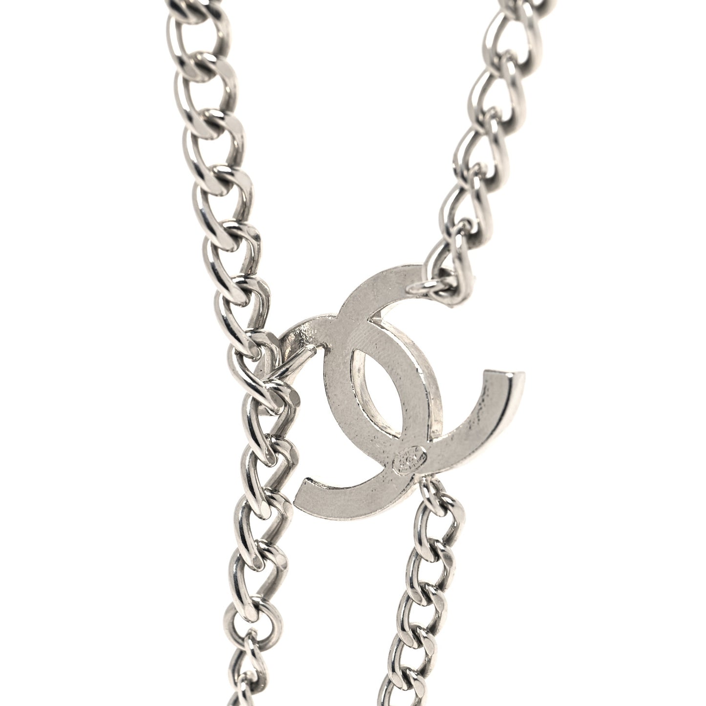 Metal Enamel CC Adjustable Chain Logo Belt Silver White