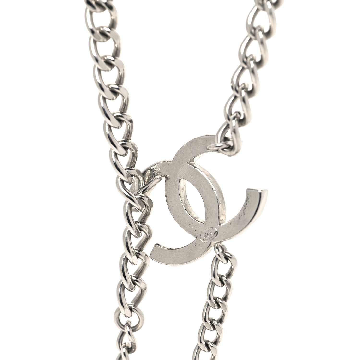 Chanel Metal Enamel CC Adjustable Chain Logo Belt Silver White 3 of 4