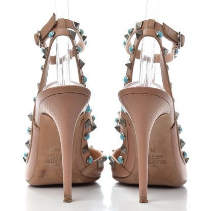 Valentino Garavani Pebbled Calfskin Rockstud Rolling Ankle Strap 100mm Pumps 38 Soft Noisette 7 of 9