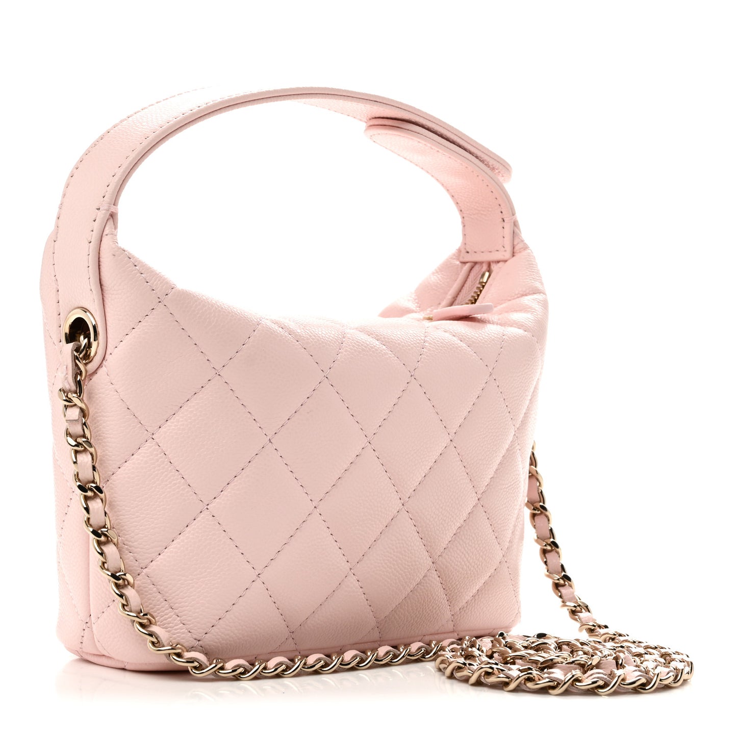 Caviar Quilted Hobo Clutch With Chain Light Pink