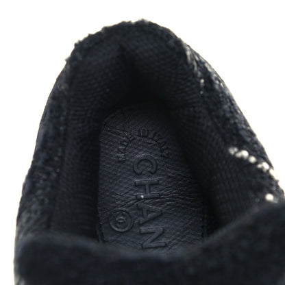 Chanel Tweed Suede Goatskin CC Sneakers 37 Black White 11 of 12