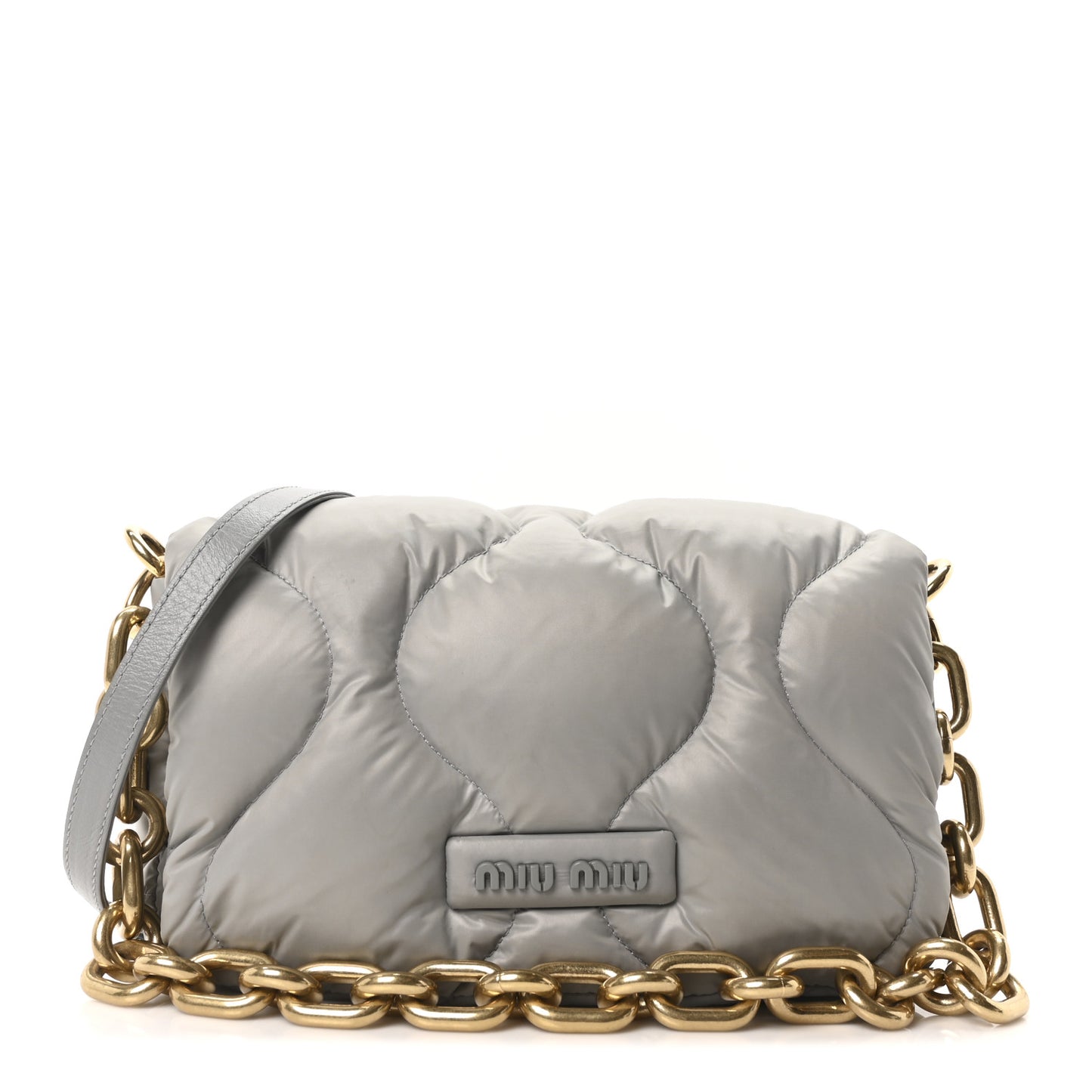 Padded Nylon Quilted Chain Crossbody Flap Bag Grey
