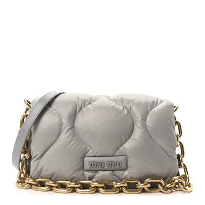 Miu Miu Padded Nylon Quilted Chain Crossbody Flap Bag Grey 1 of 9