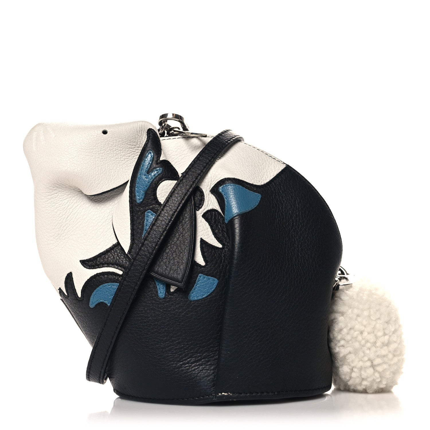 Loewe Calfskin Shearling Mini Bunny Crossbody Bag Black White Blue 1 of 11