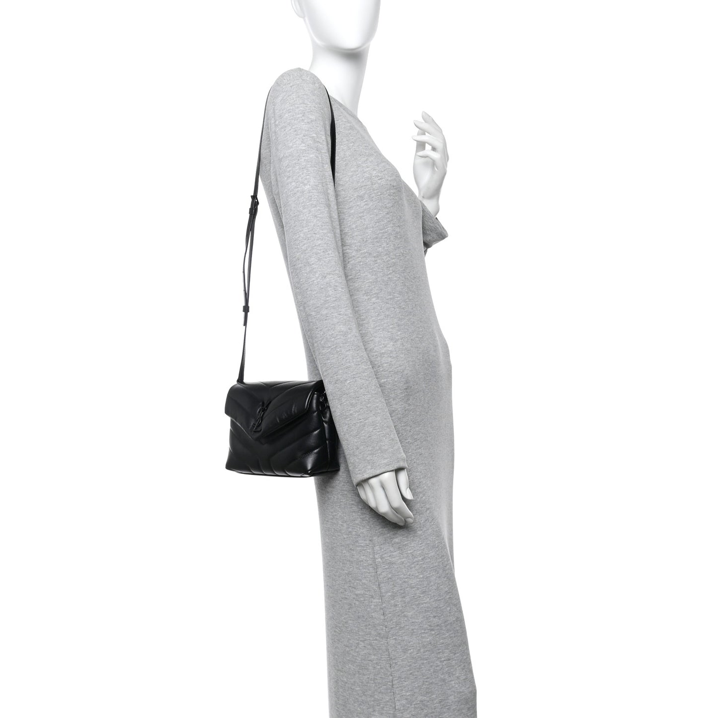 Calfskin Y Quilted Monogram Monochrome Toy Loulou Crossbody Bag Black