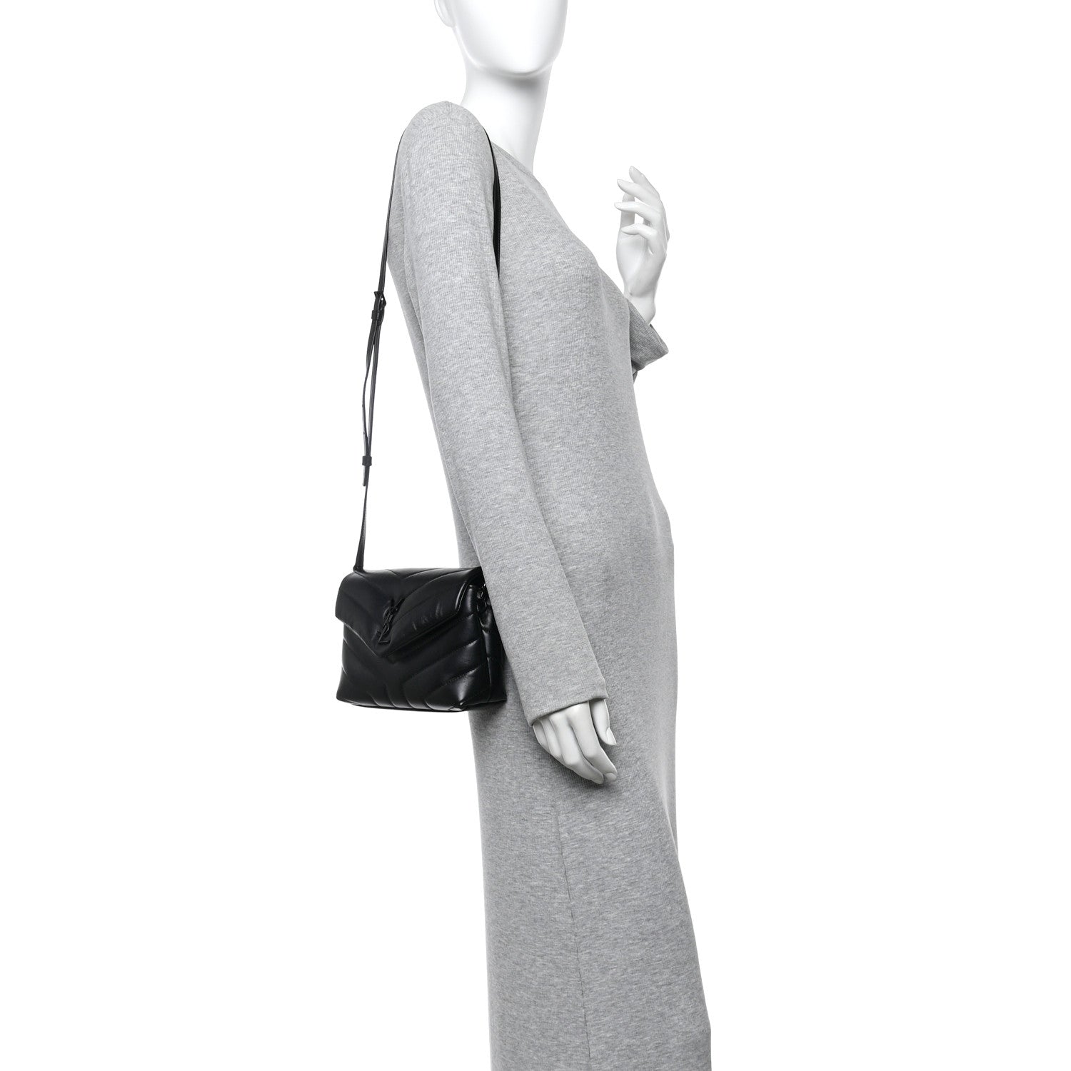 Saint Laurent Calfskin Y Quilted Monogram Monochrome Toy Loulou Crossbody Bag Black 2 of 12