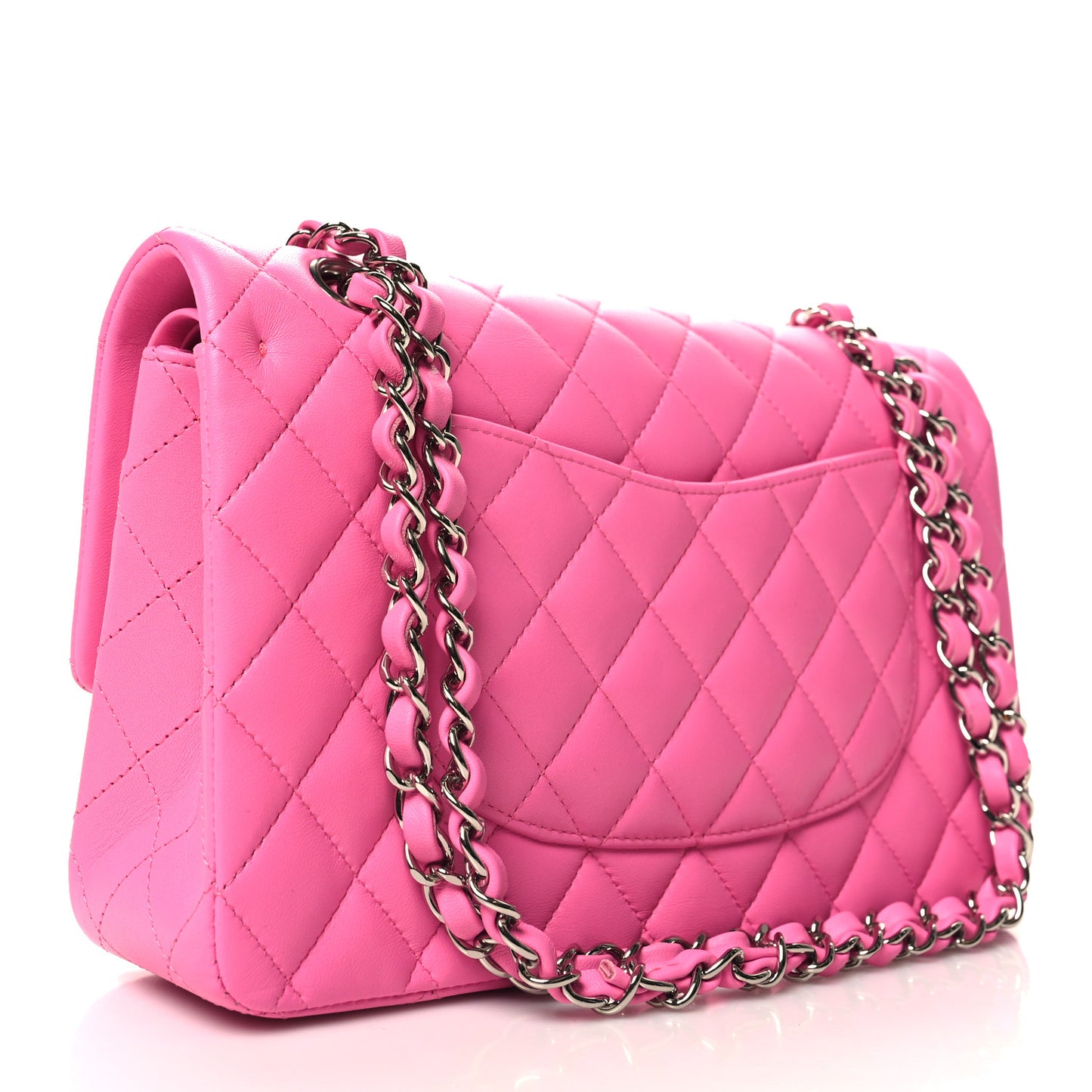Lambskin Quilted Medium Double Flap Neon Pink