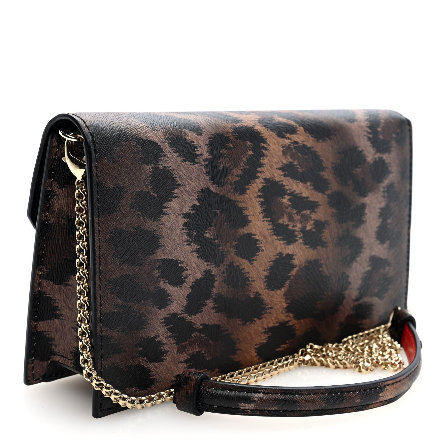 Christian Louboutin Calfskin Kitty Print Loubi54 Crossbody Clutch Brown Gold 3 of 9