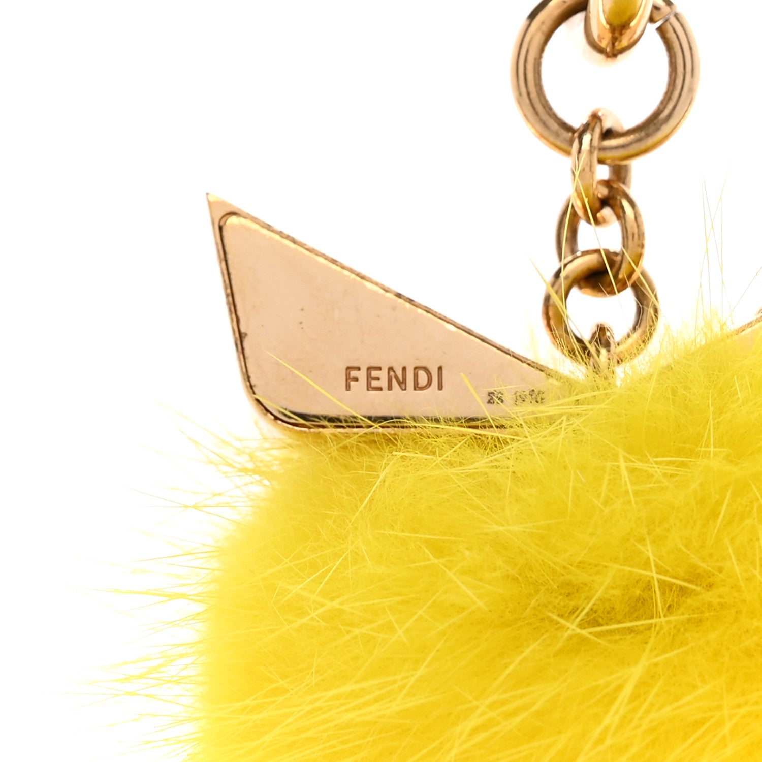 Fendi Metal Mink Fur Stone Monster Eyes Mini Pom Pom Bag Charm Yellow 3 of 5
