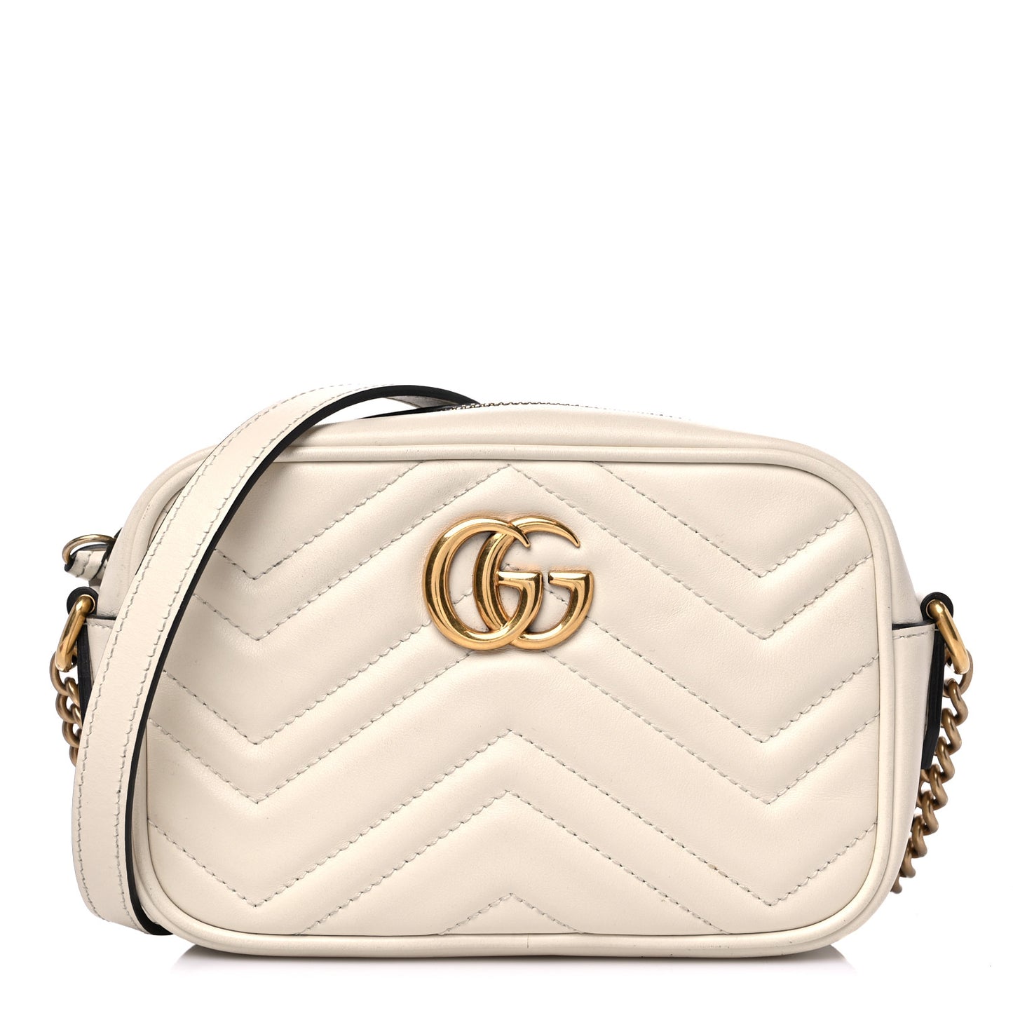 Calfskin Matelasse Mini GG Marmont Chain Shoulder Bag White