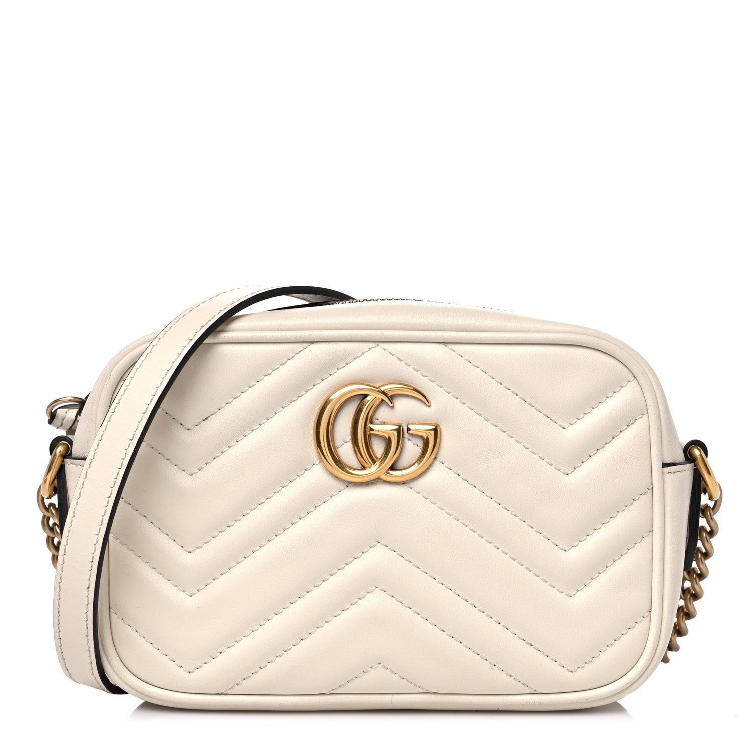Gucci Calfskin Matelasse Mini GG Marmont Chain Shoulder Bag White 1 of 14