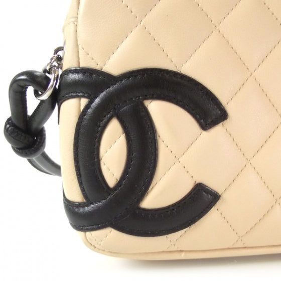 Chanel Calfskin Quilted Cambon Pochette Beige Black 10 of 14