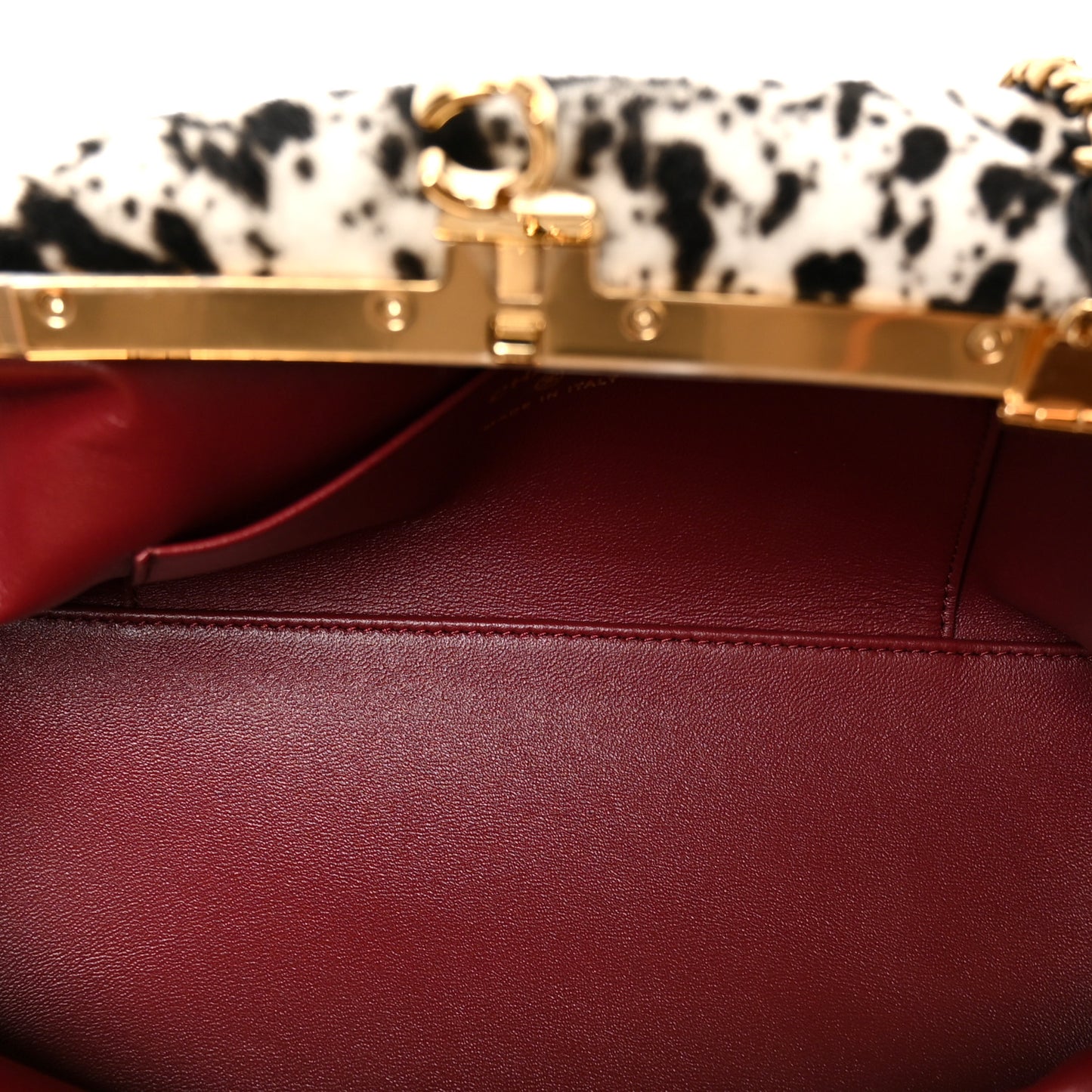 Lambskin Pony Hair Printed Clutch With Chain Black White