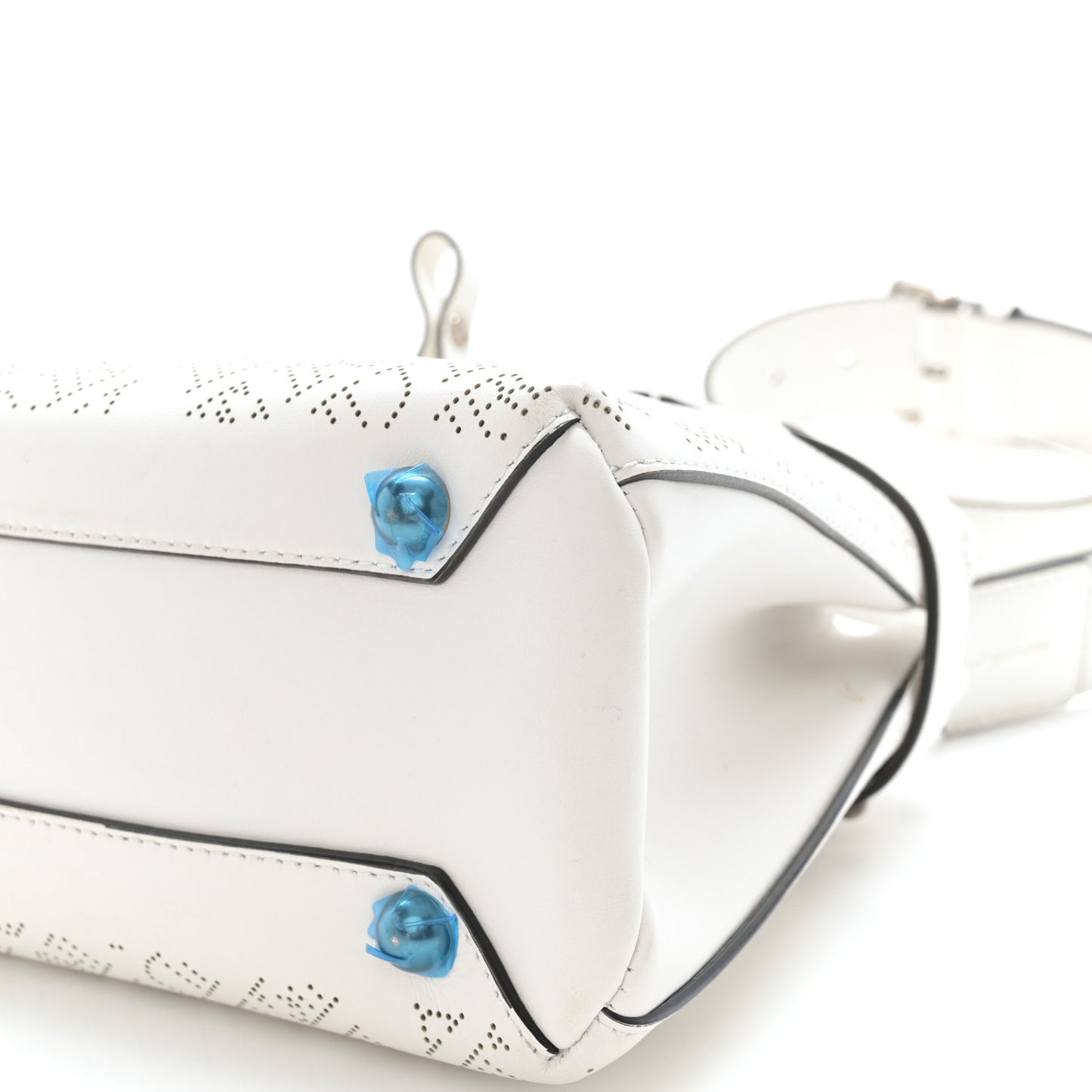 Calfskin Perforated Small Banner Tote Chalk White