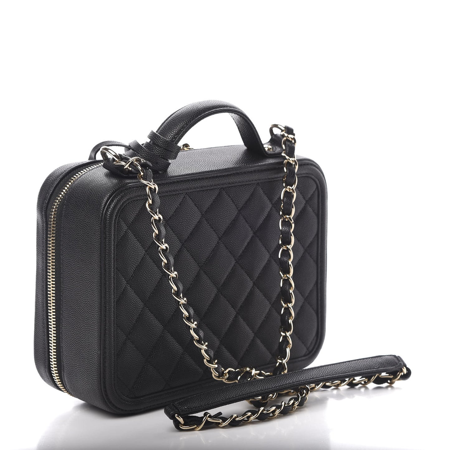 Caviar Quilted Large CC Filigree Vanity Case Black