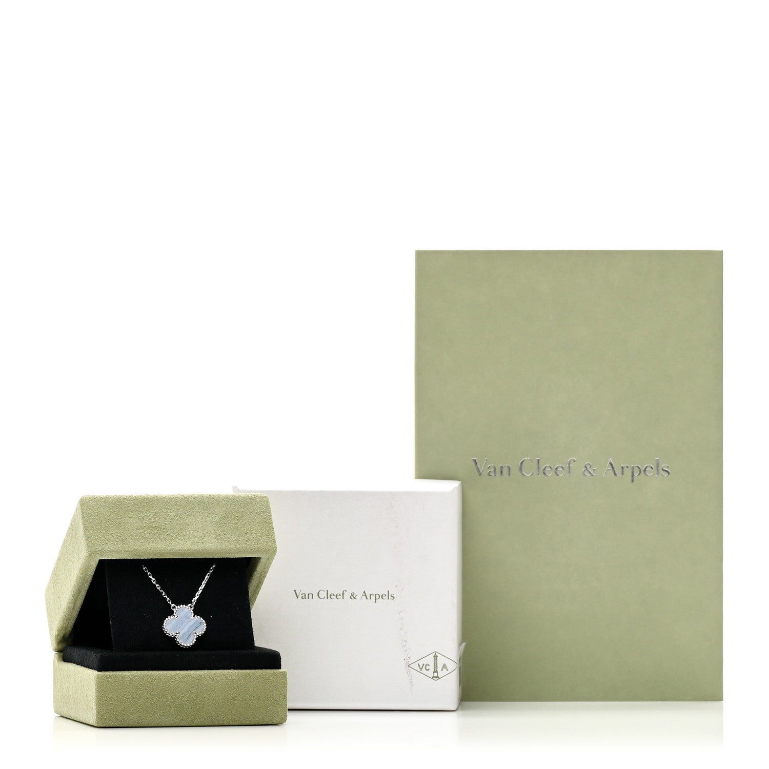 Van Cleef & Arpels 18K White Gold Chalcedony Vintage Alhambra Pendant Necklace 6 of 6
