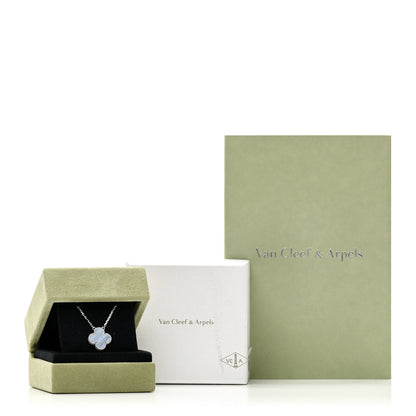 Van Cleef & Arpels 18K White Gold Chalcedony Vintage Alhambra Pendant Necklace 6 of 6