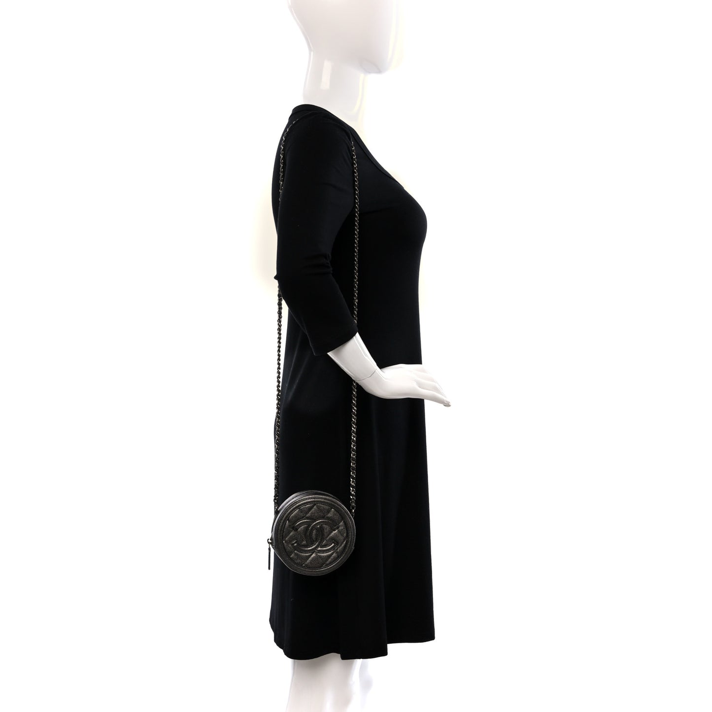 Metallic Caviar Quilted Round Filigree Crossbody Ruthenium