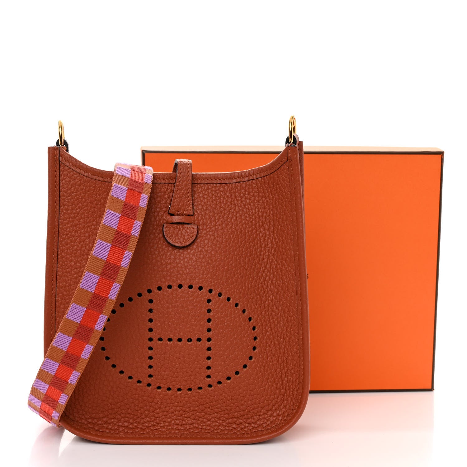 Hermes Taurillon Clemence Maxi Quadrille Evelyne TPM Cuivre Capucine Parme Rouge Duchess 3 of 10