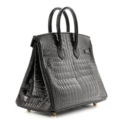 Hermes Shiny Porosus Crocodile Birkin 25 Black 4 of 11