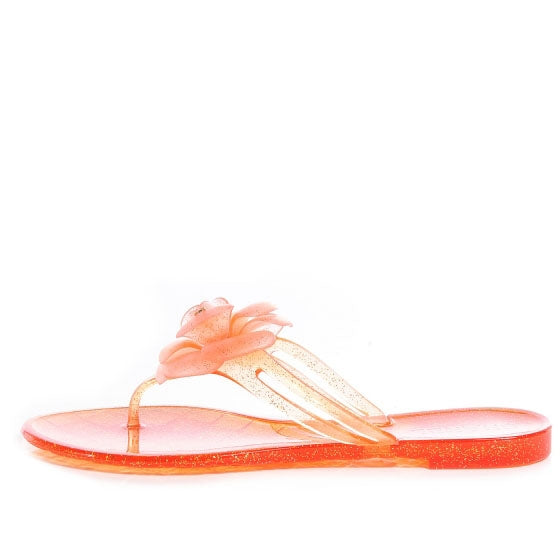 Jelly Camellia Glitter Thong Sandals 38 Orange