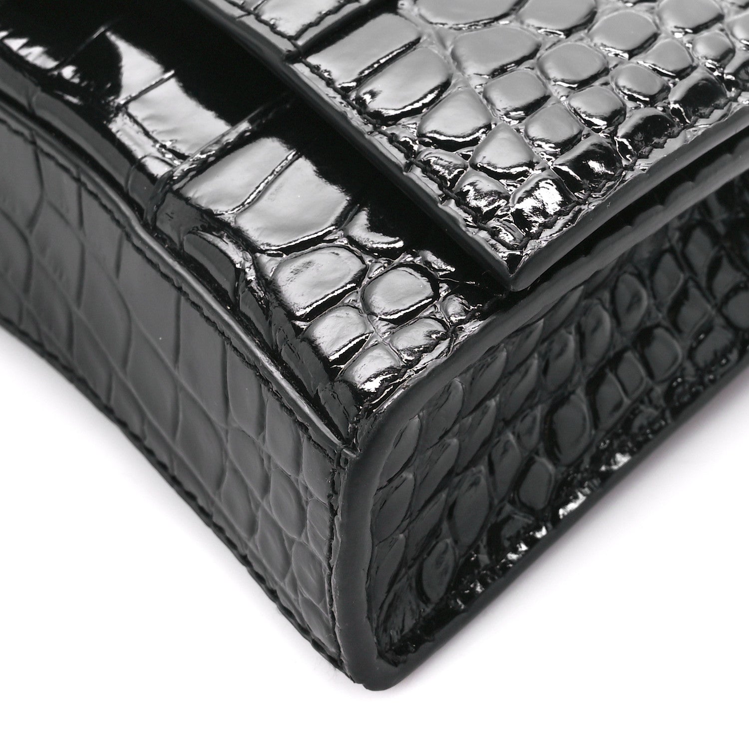 Balenciaga Shiny Calfskin Monochrome Crocodile Embossed Hourglass Chain Bag Black 10 of 10