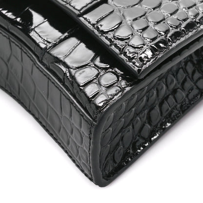 Balenciaga Shiny Calfskin Monochrome Crocodile Embossed Hourglass Chain Bag Black 10 of 10