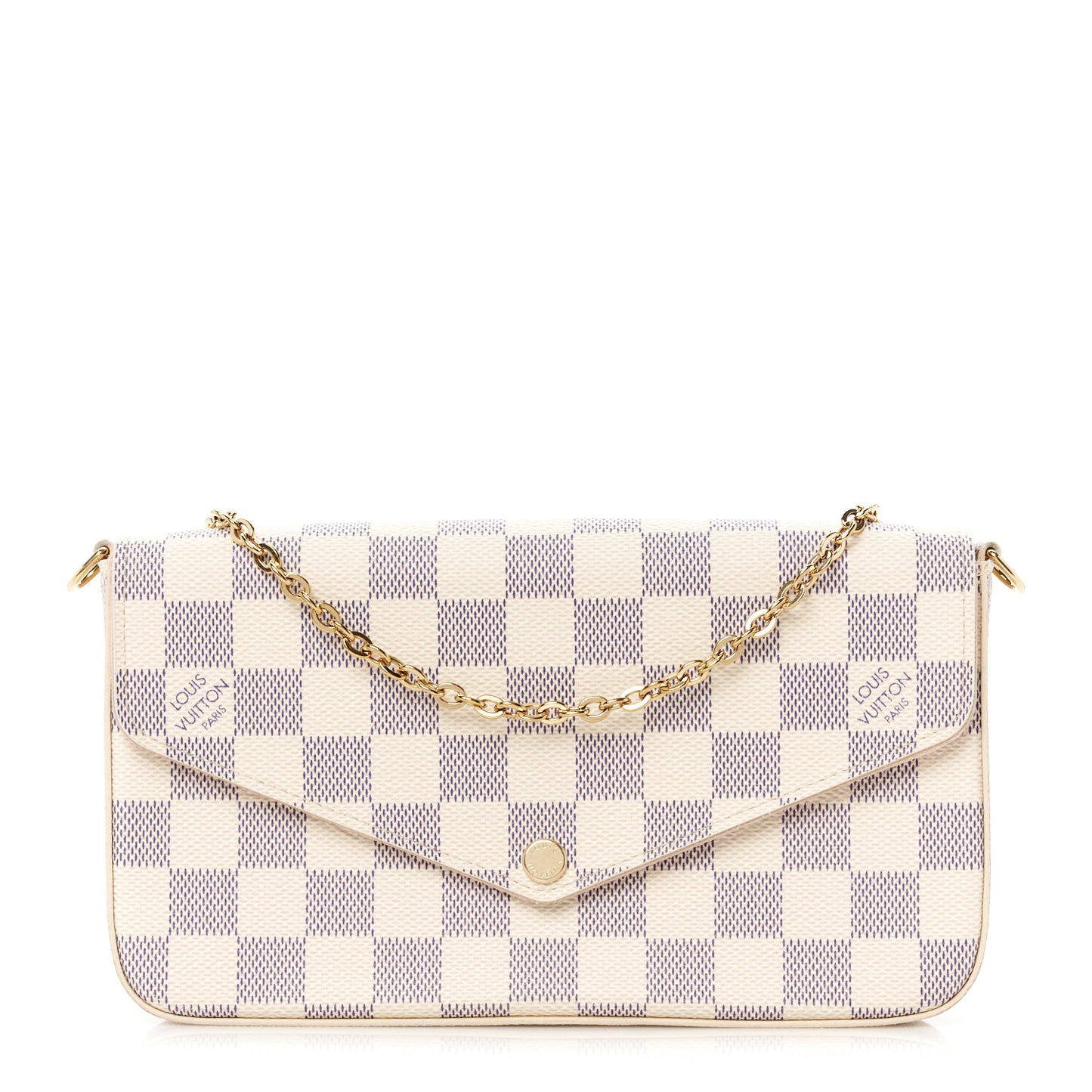 Damier Azur Pochette Felicie Chain Wallet Rose Ballerine