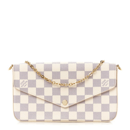 Louis Vuitton Damier Azur Pochette Felicie Chain Wallet Rose Ballerine 1 of 10