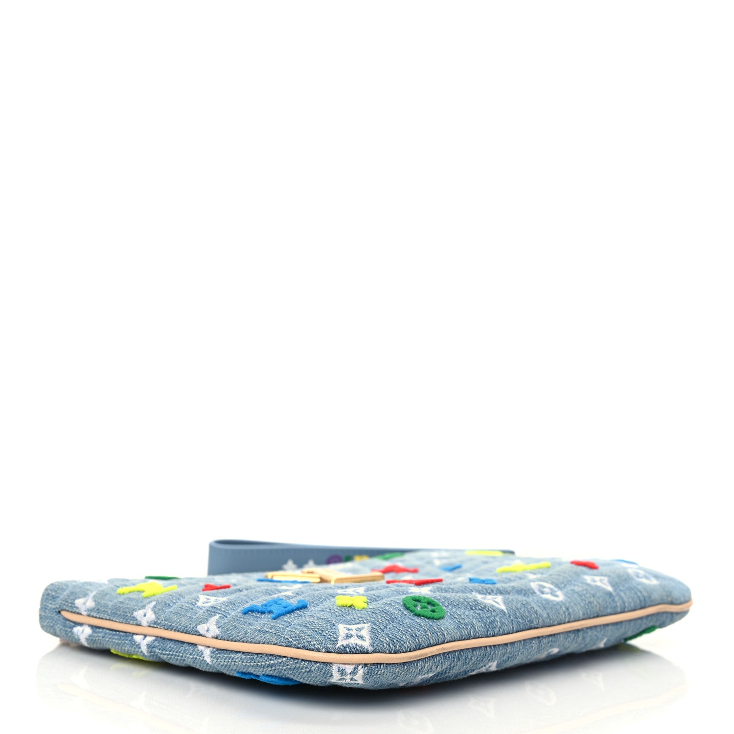 Louis Vuitton Embroidered Monogram Denim New Wave Zipped Pochette Blue 4 of 8
