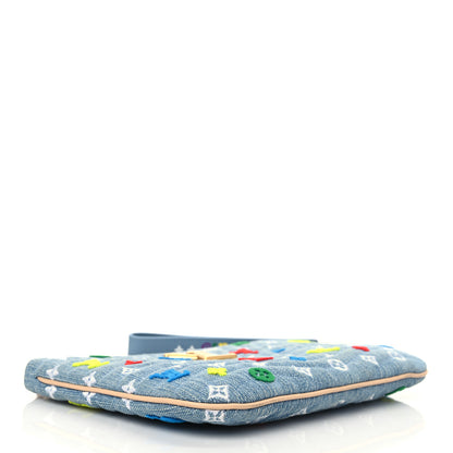 Louis Vuitton Embroidered Monogram Denim New Wave Zipped Pochette Blue 4 of 8
