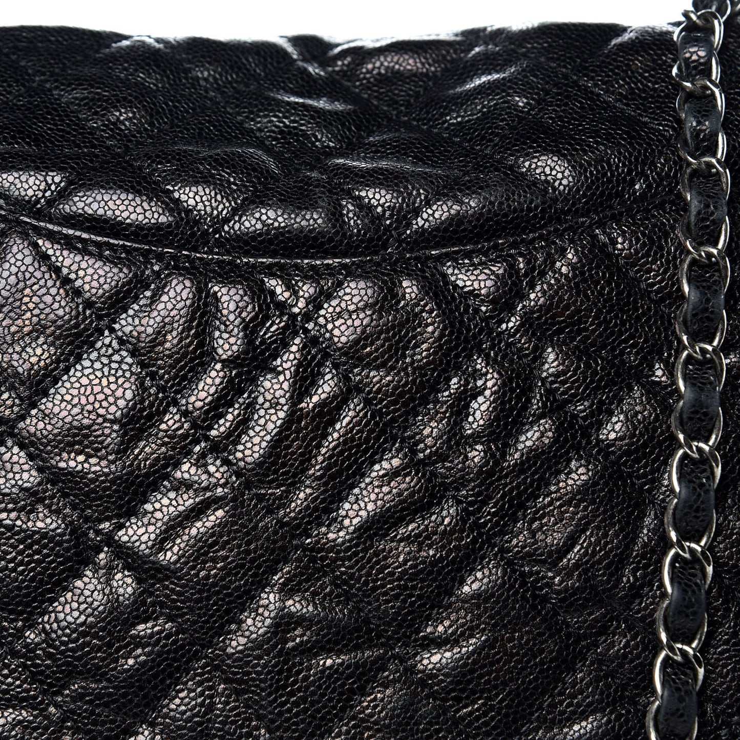 Crumpled Caviar Quilted Maxi Elastic Flap Black