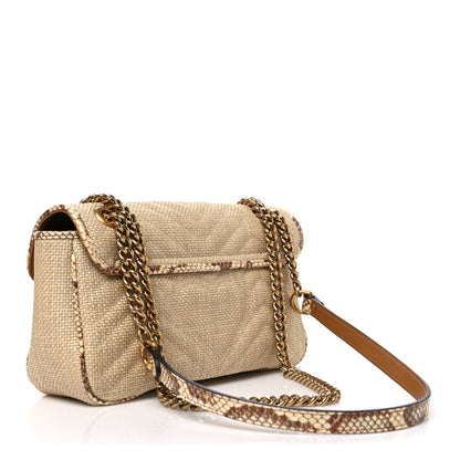 Gucci Raffia Elaphe Matelasse Small GG Marmont Shoulder Bag Natural Cream Brown 3 of 10