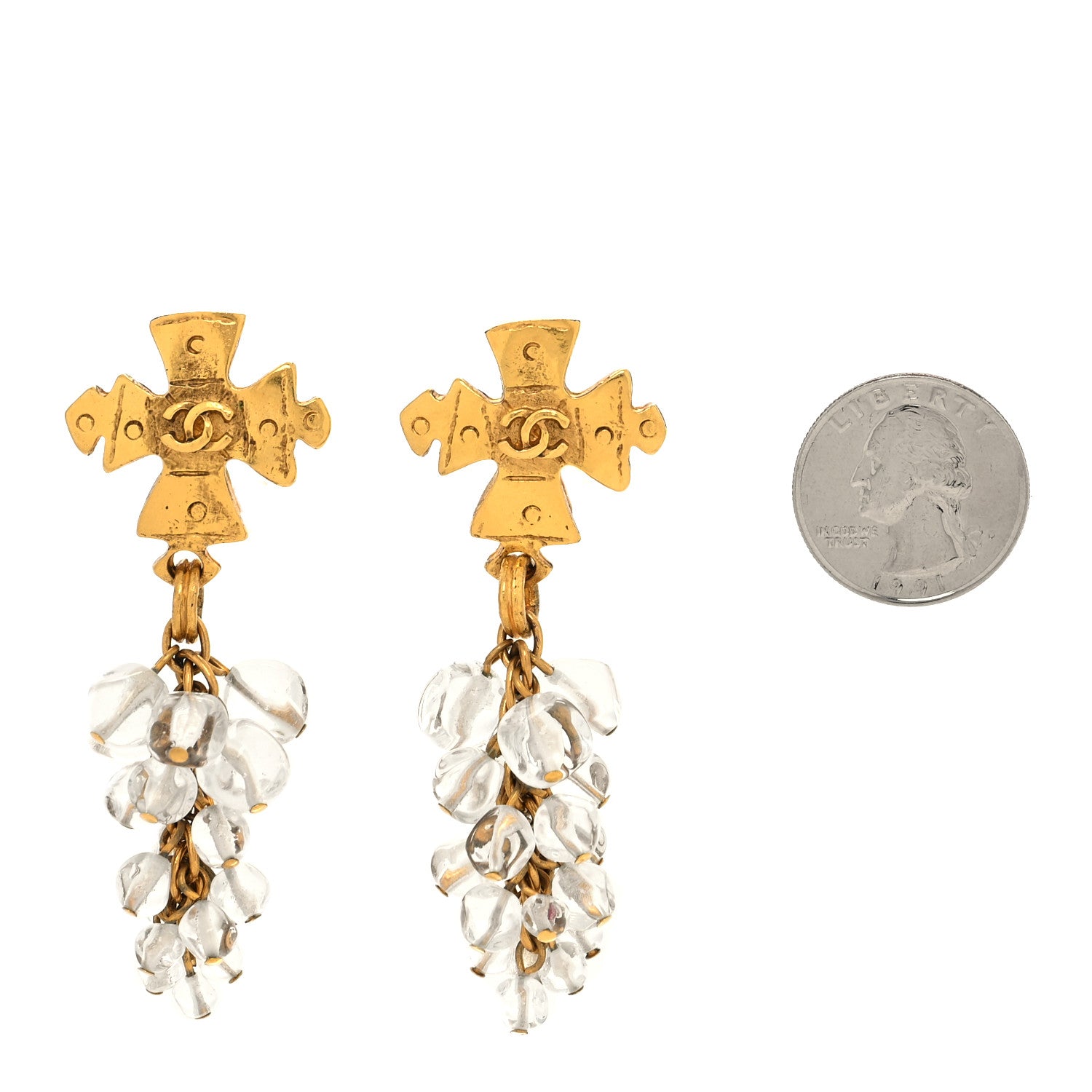Chanel CC Cross Clip On Earrings Gold 2 of 4