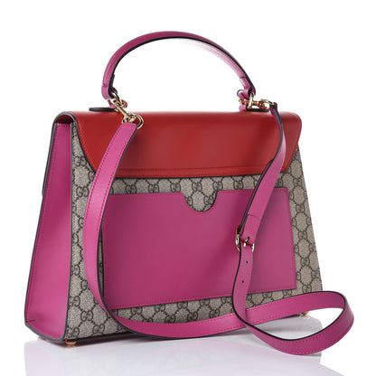 Gucci GG Supreme Monogram Calfskin Medium Padlock Top Handle Bag Beige Hibiscus Red New Rosette 3 of 14