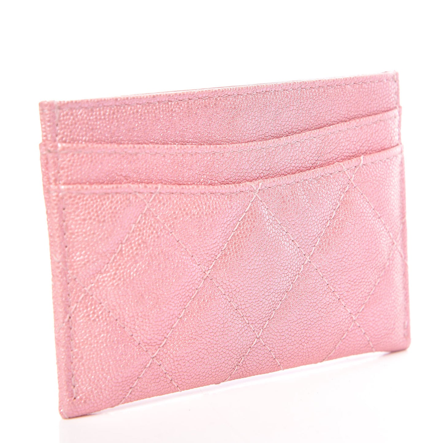 Iridescent Caviar Quilted Card Holder Rose Pink