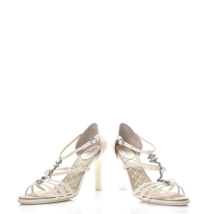 Chanel Lambskin Enamel Pearl CC Braided Sandals 39.5 Ivory 7 of 12