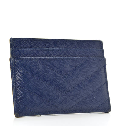 Saint Laurent Grain De Poudre Matelasse Chevron Monogram Credit Card Case Navy 3 of 9