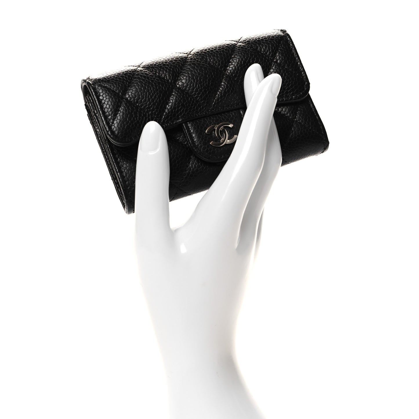 Caviar Quilted Flap Card Holder Wallet Black