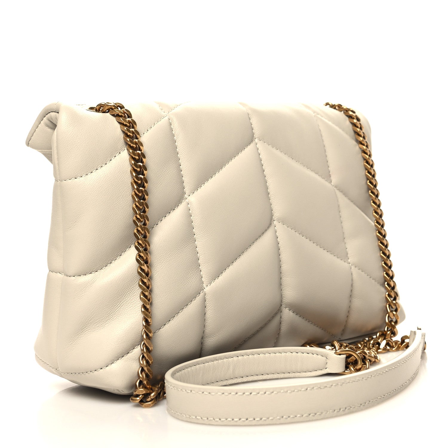 Saint Laurent Lambskin Quilted Toy Loulou Puffer Monogram Chain Satchel Crema Soft 3 of 11