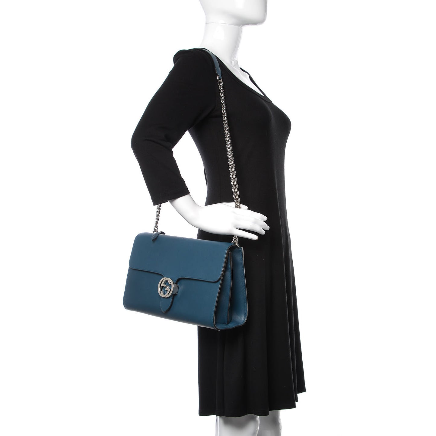 Moon Calfskin Medium Interlocking Shoulder Bag Dusty Avio
