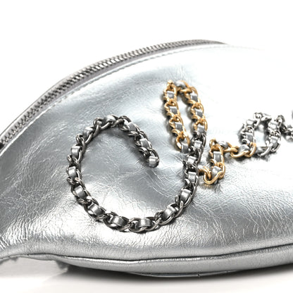 Chanel Metallic Crumpled Calfskin Chain 20s Signe Waist Bag Silver 9 of 11