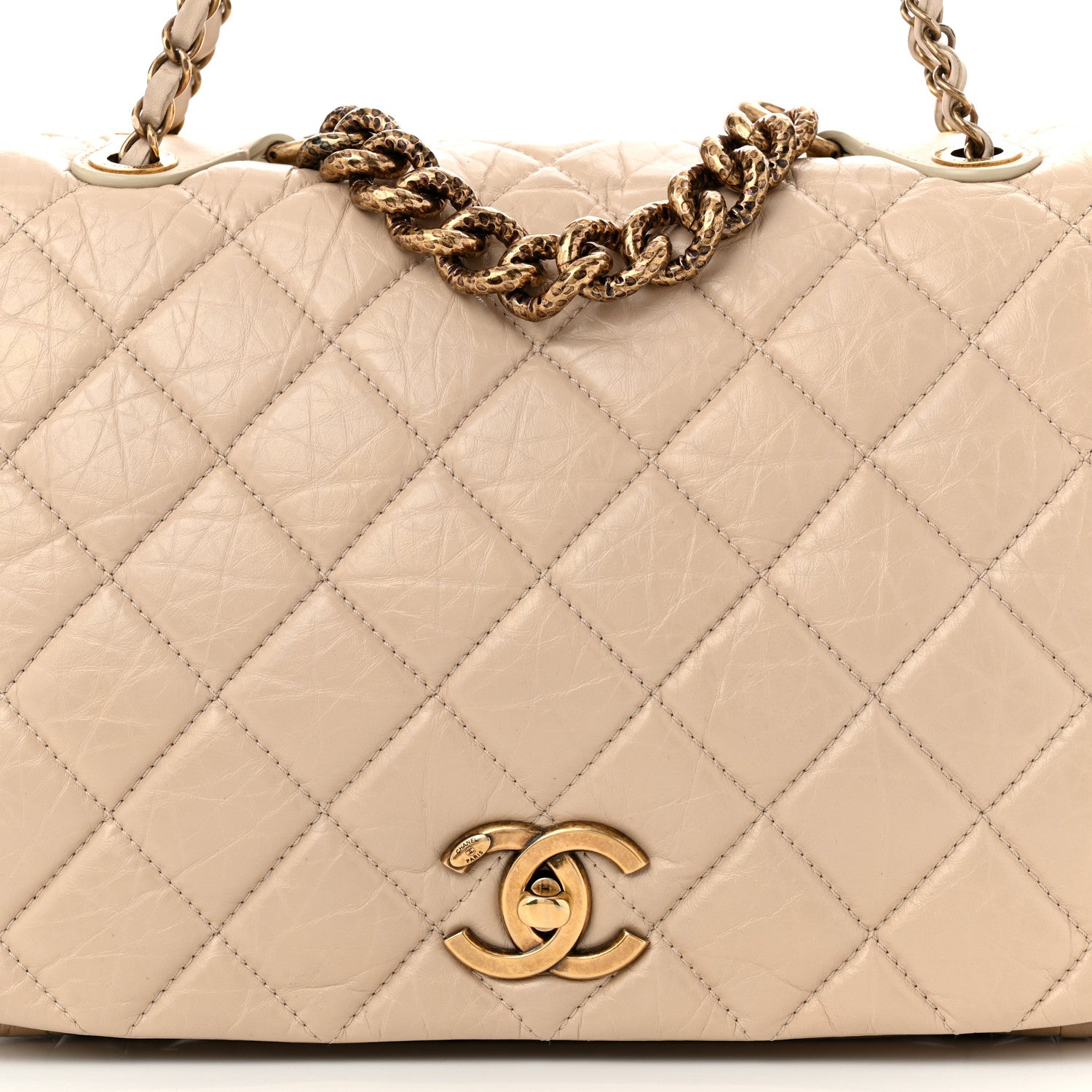 Chanel Aged Calfskin Quilted Large Pondichery Flap Beige 8 of 10