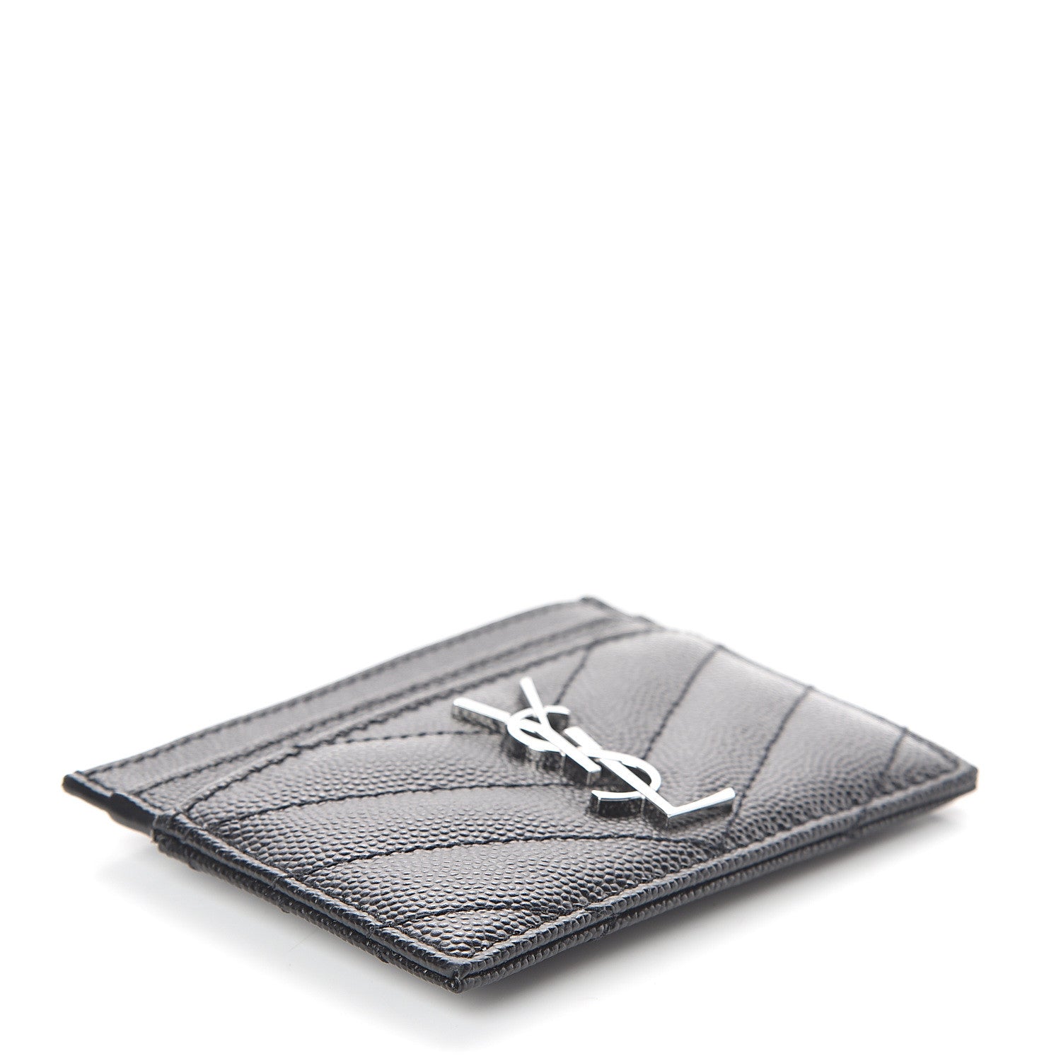 Saint Laurent Grain De Poudre Matelasse Chevron Monogram Credit Card Case Black 3 of 5