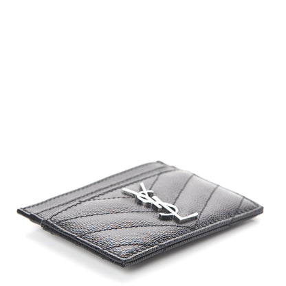 Saint Laurent Grain De Poudre Matelasse Chevron Monogram Credit Card Case Black 3 of 5
