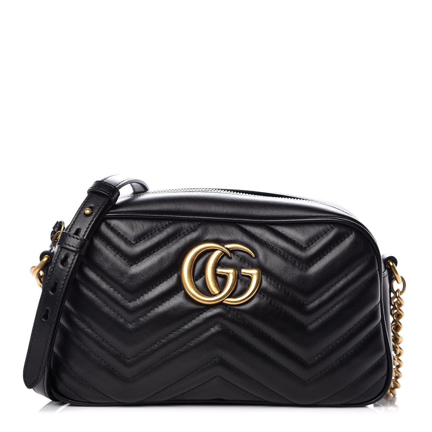 Calfskin Matelasse Small GG Marmont Chain Shoulder Bag Black