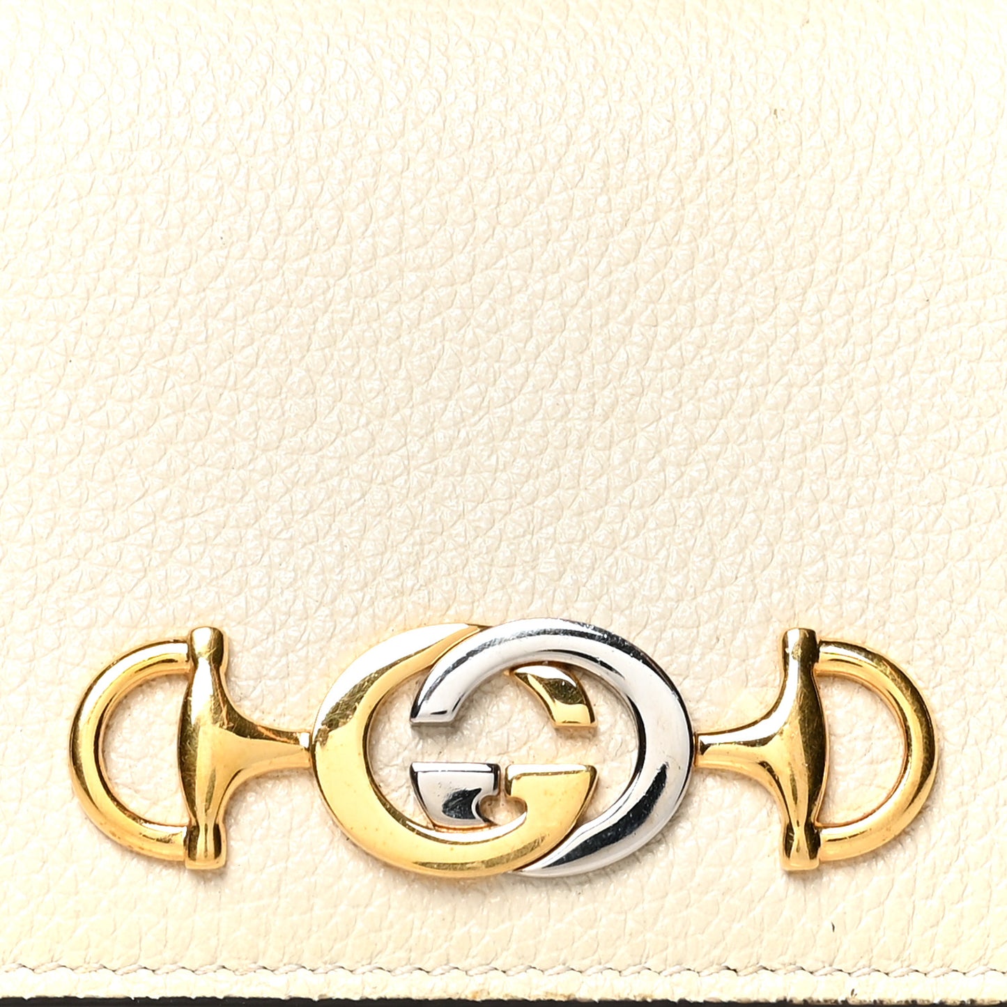 Grainy Calfskin Zumi Chain Card Case Wallet White