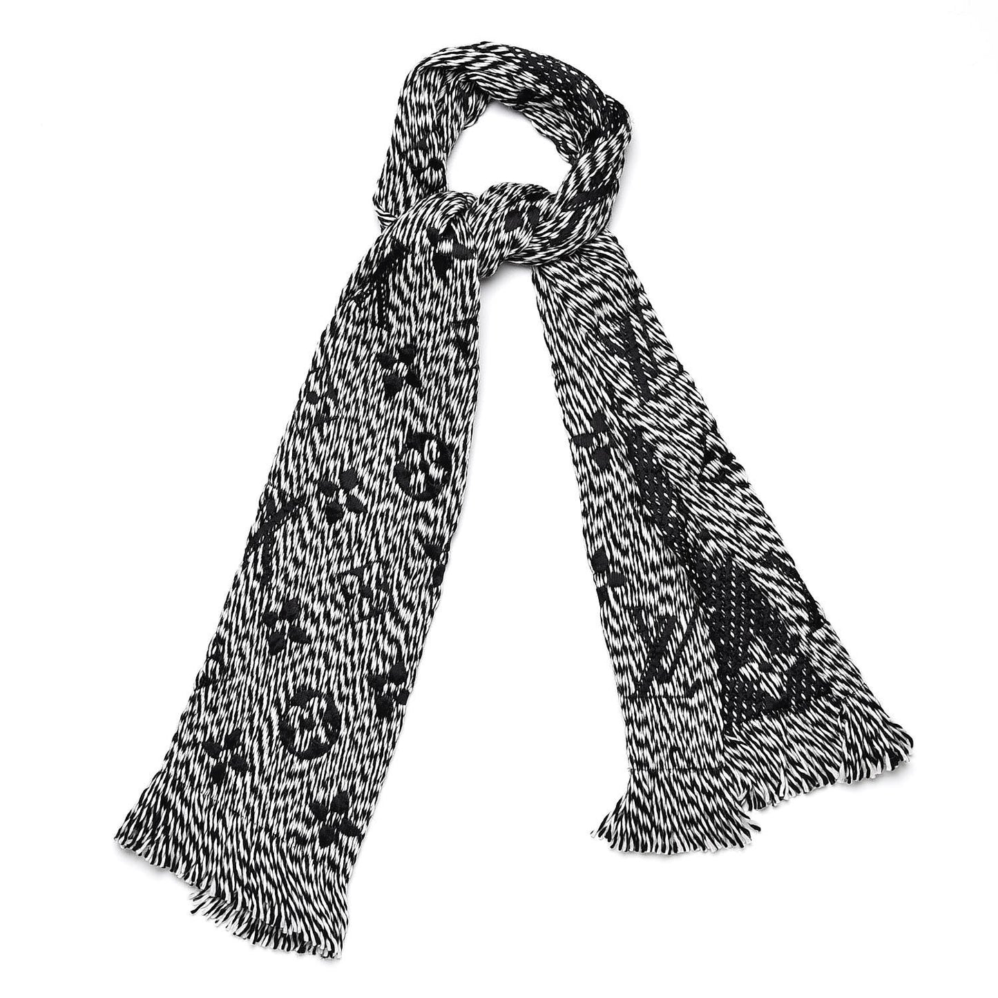 Wool Silk Logomania Mix Scarf Black